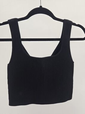 Abound Black Ribbed Square Neck Crop Tank